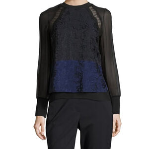 Women's 3.1 Phillip Lim Blouse Size 2 Black Blue Lace